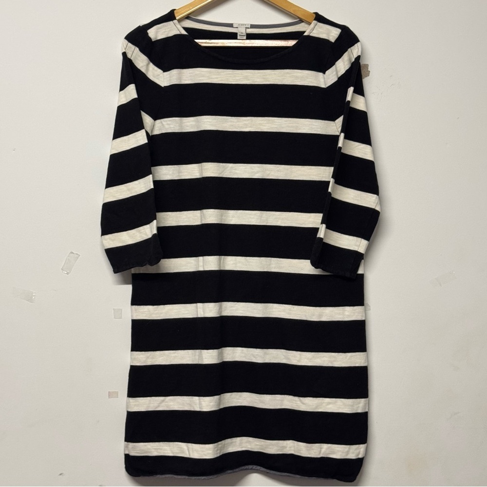 J. Crew Striped 3/4 Sleeve Cotton Mini Dress Black White M